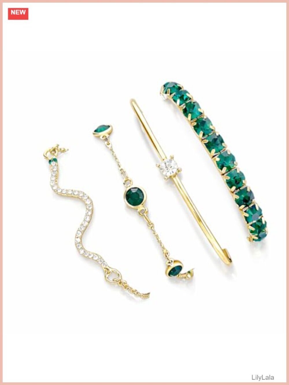 4Pc Crystal Bracelet Set Gold Tone Stackable Cuff Chain Bracelets Women Boho